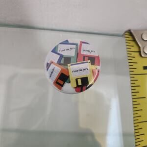 Vintage mini pin featuring Floppy Disc's " I love the 90's"